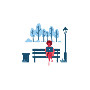 Woman on park bench with laptop